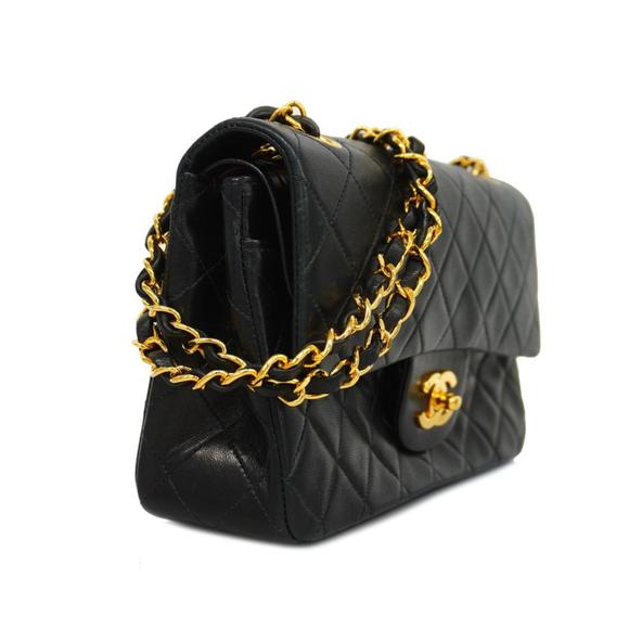 Chanel Shoulder Bag Matelasse W Flap Chain Lambskin Black Gold Hardware Women's - Picture 2 of 13